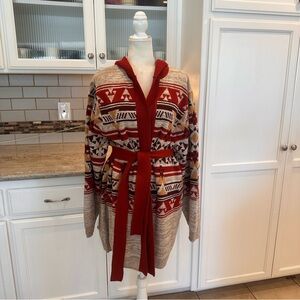 Wrangler Retro Tribal Patterned Cardigan with Hood & Tie Belt NWT Size XL